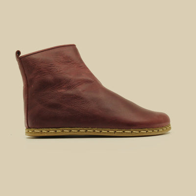 leather barefoot boots women burgundy zipper everyday