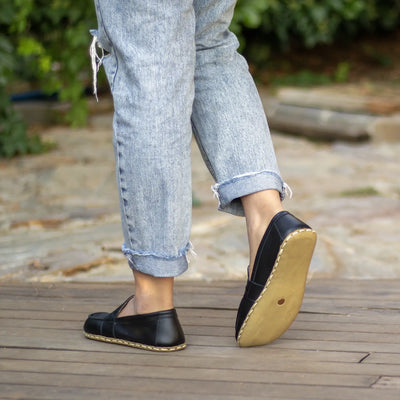 leather barefoot earthing shoes black women