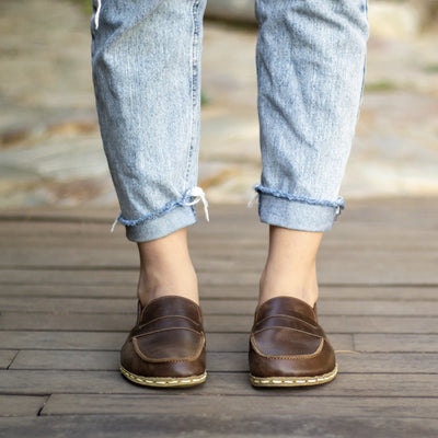 leather barefoot earthing shoes crazy classic brown women