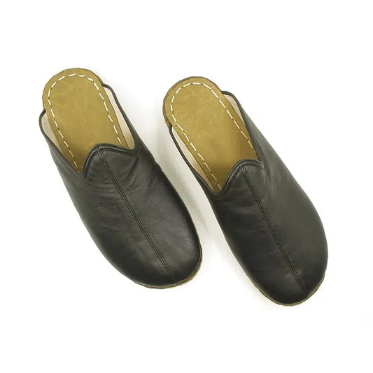 leather black closed toe mens slippers