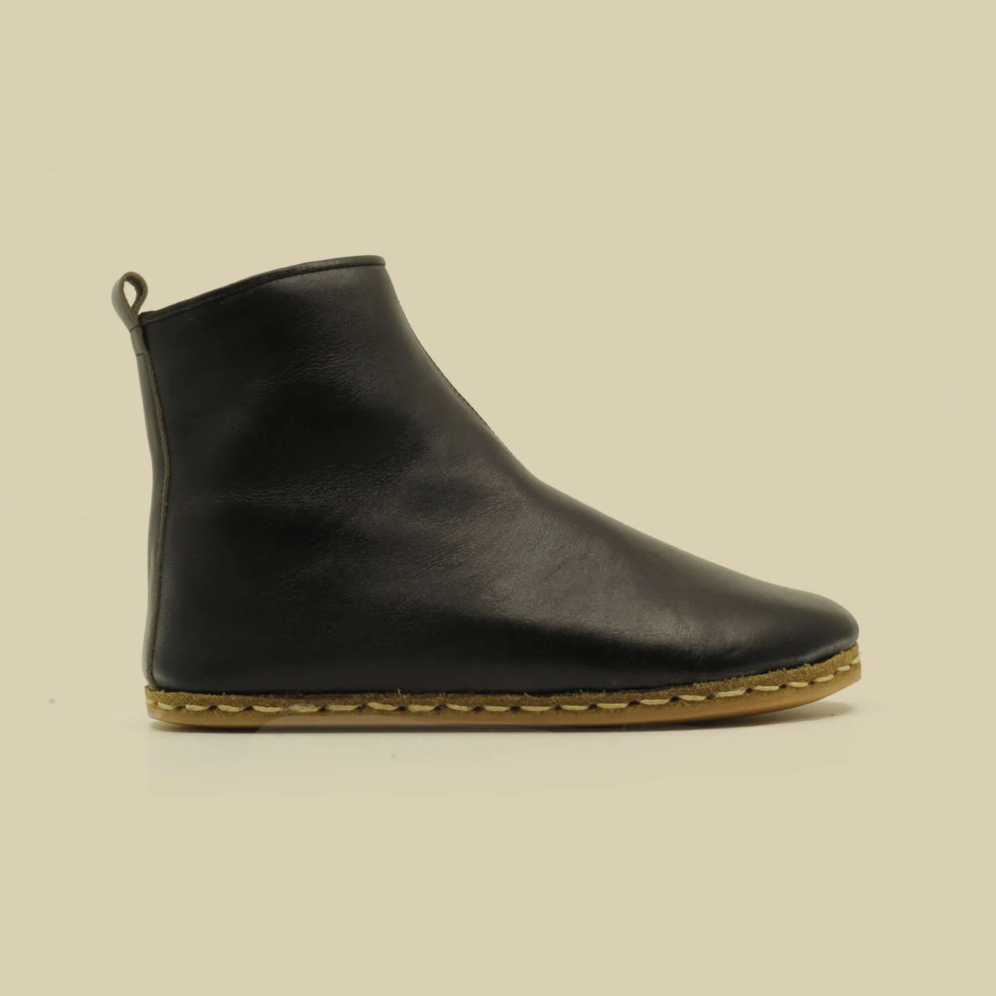 leather black zipper barefoot boots men