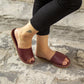 leather burgundy slippers handmade for women