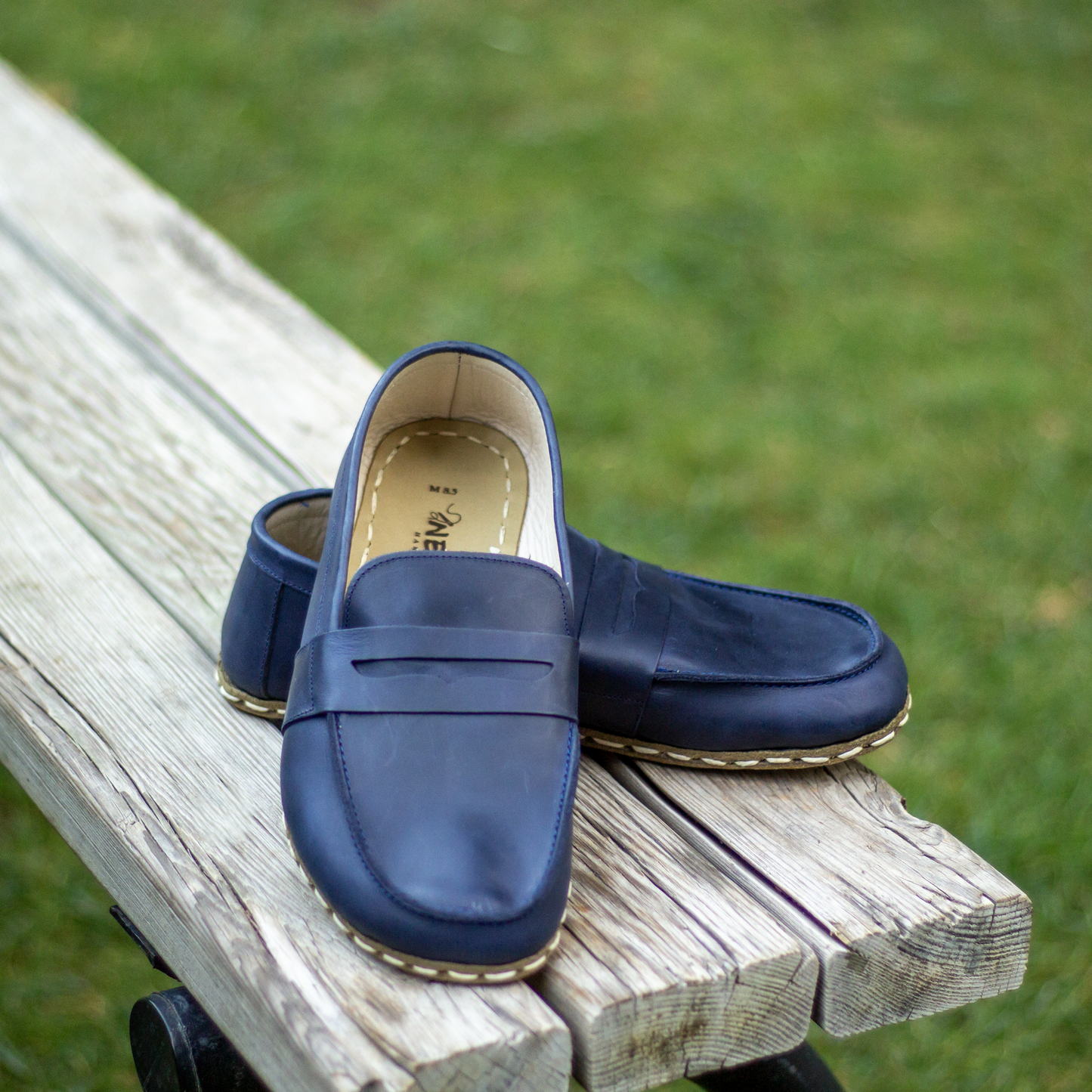 leather earthing shoes crazy navy blue for men