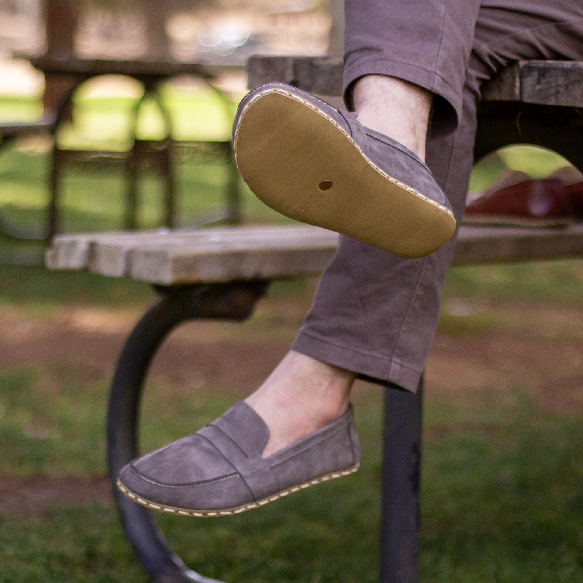 leather gray nubuck shoes barefoot for men