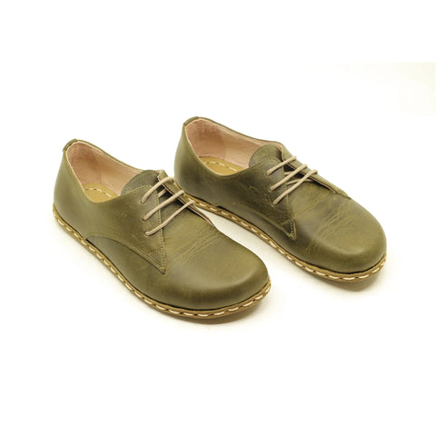 leather handmade barefoot shoes military green women