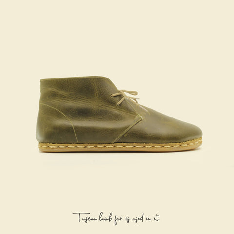leather olive grounding ankle boots men