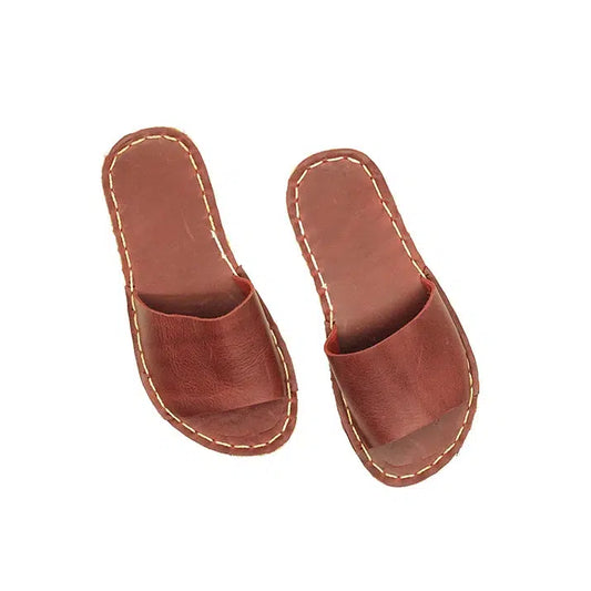 leather tape handmade burgundy slippers for men