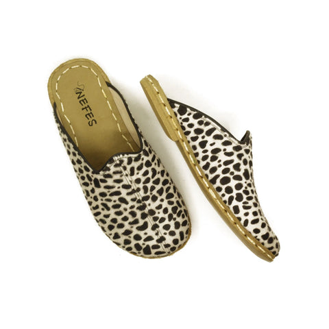 leopard hairy leather barefoot slippers stylish comfort