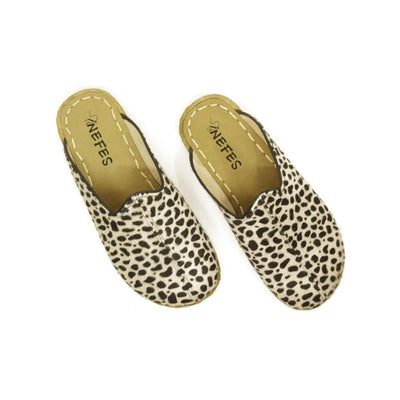 leopard hairy leather slippers barefoot