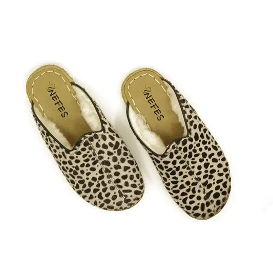 leopard print faux fur slippers for women