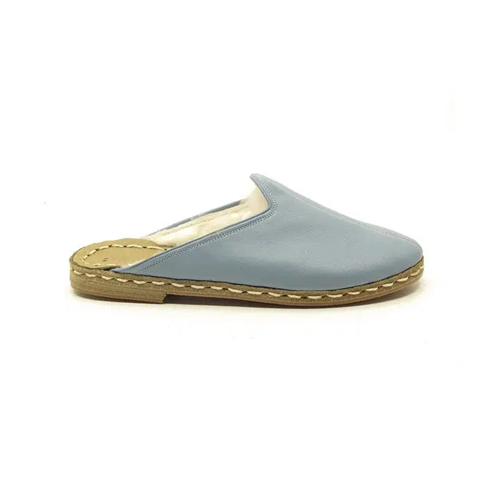 light blue womens winter sheepskin slippers