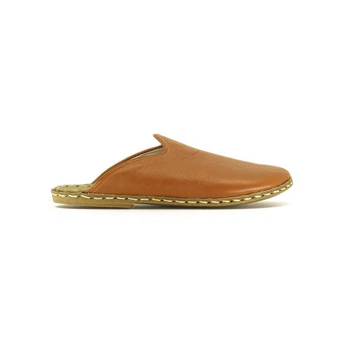 light brown mens closed toe leather slippers