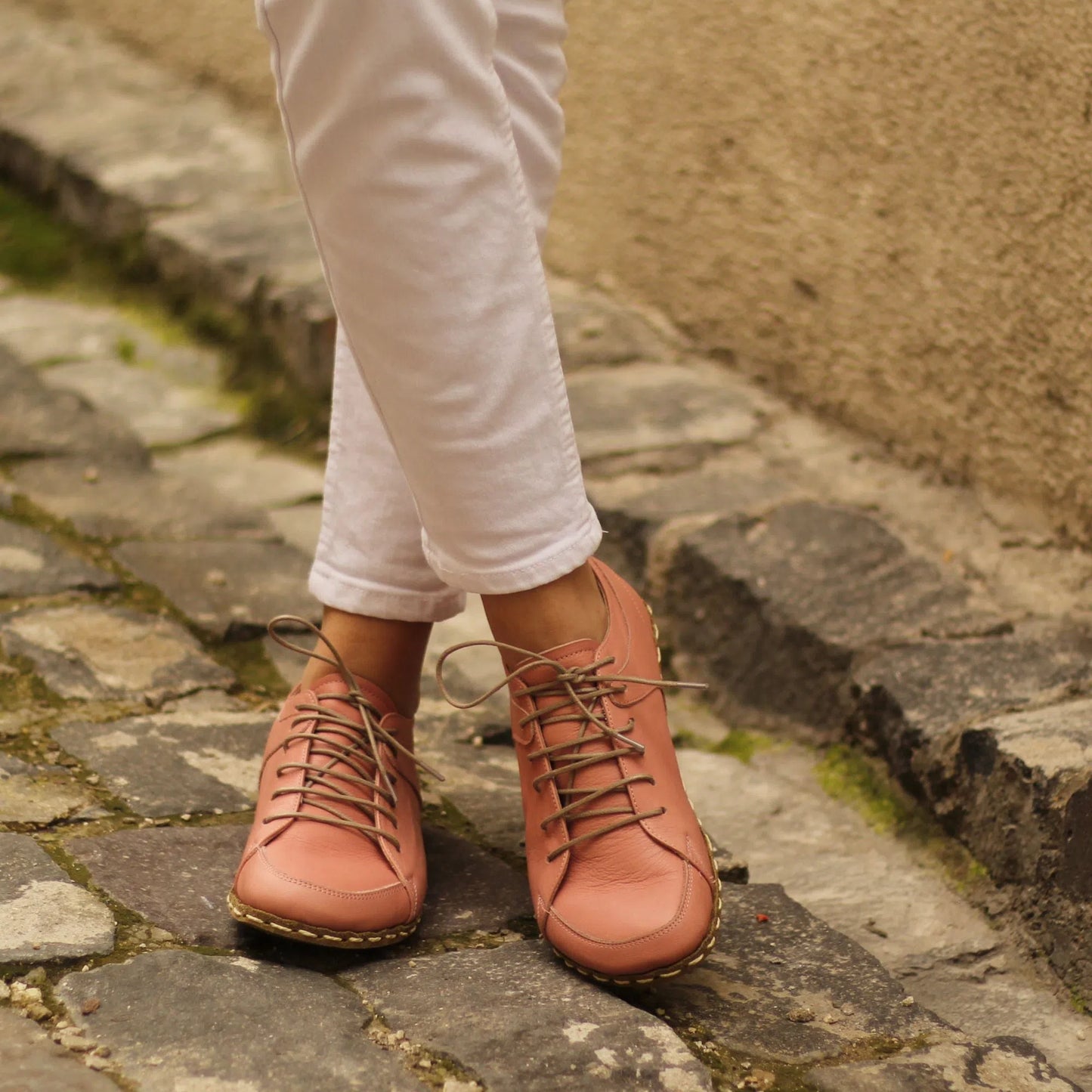 light pink barefoot leather sneakers for women