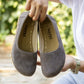 lightweight gray nubuck barefoot flat shoes women