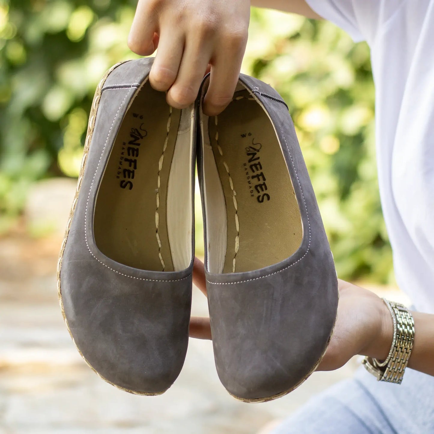 lightweight gray nubuck barefoot flat shoes women