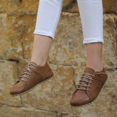 matte brown barefoot leather sneakers for women