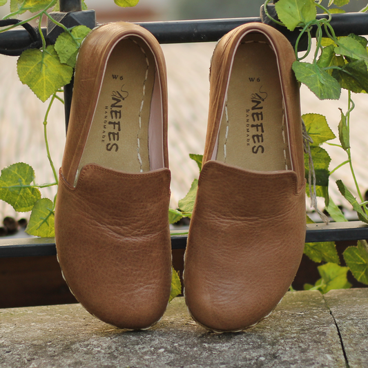 Matte Brown Leather Handmade Barefoot Men's Loafer Shoes-Men Barefoot Shoes Modern-nefesshoes-3-Nefes Shoes