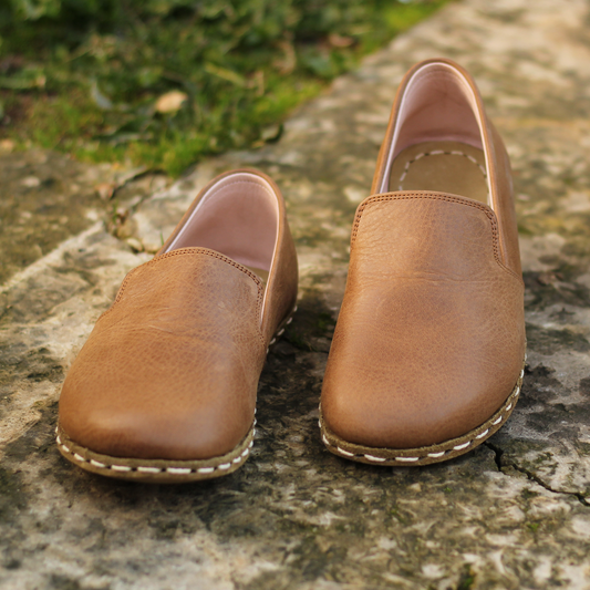 Matte Brown Leather Handmade Barefoot Men's Loafer Shoes-Men Barefoot Shoes Modern-nefesshoes-3-Nefes Shoes