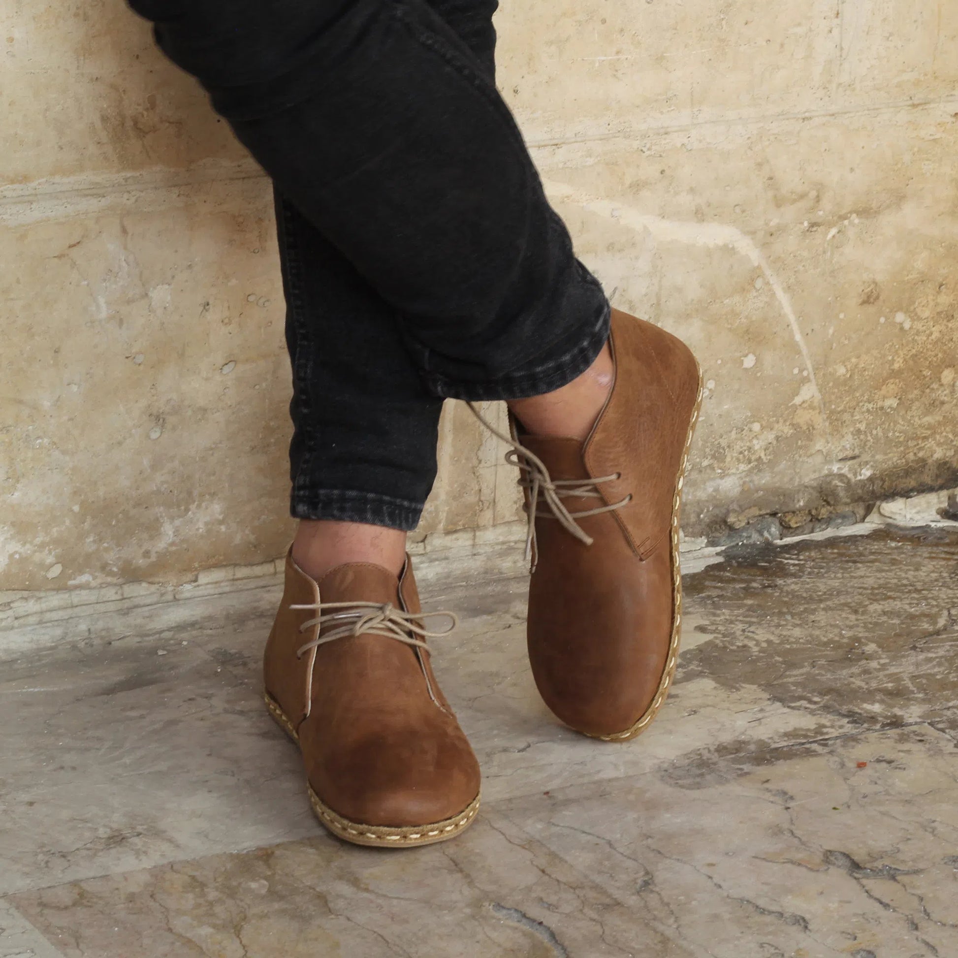 matte brown leather oxford earthing boots men