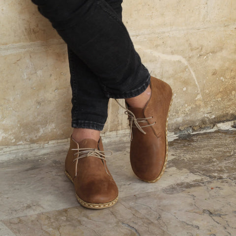 matte brown leather oxford earthing boots men