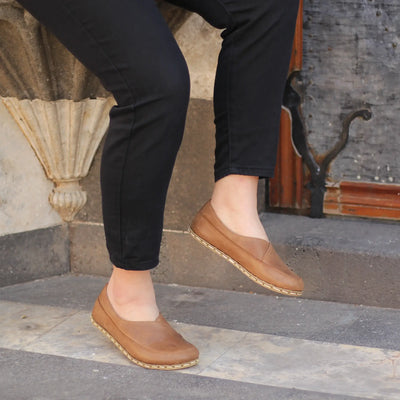 matte brown womens handmade barefoot loafers