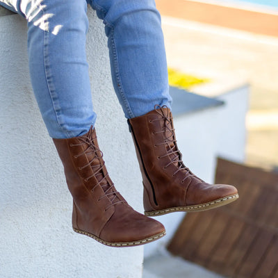 mens barefoot lace up crazy new brown leather boots