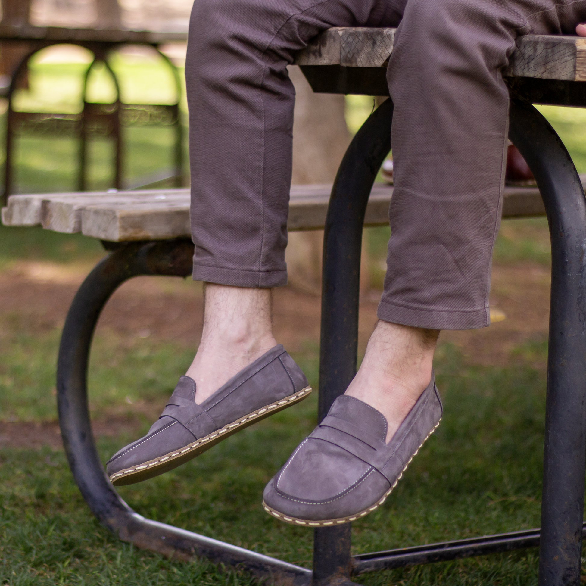 mens barefoot leather earthing shoes gray nubuck