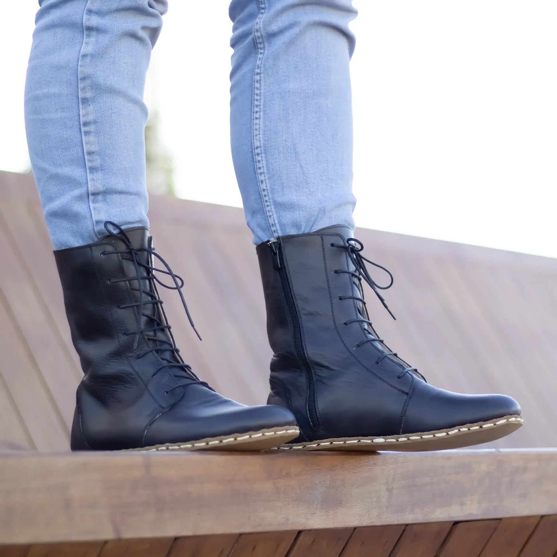 mens barefoot leather lace up boots black style