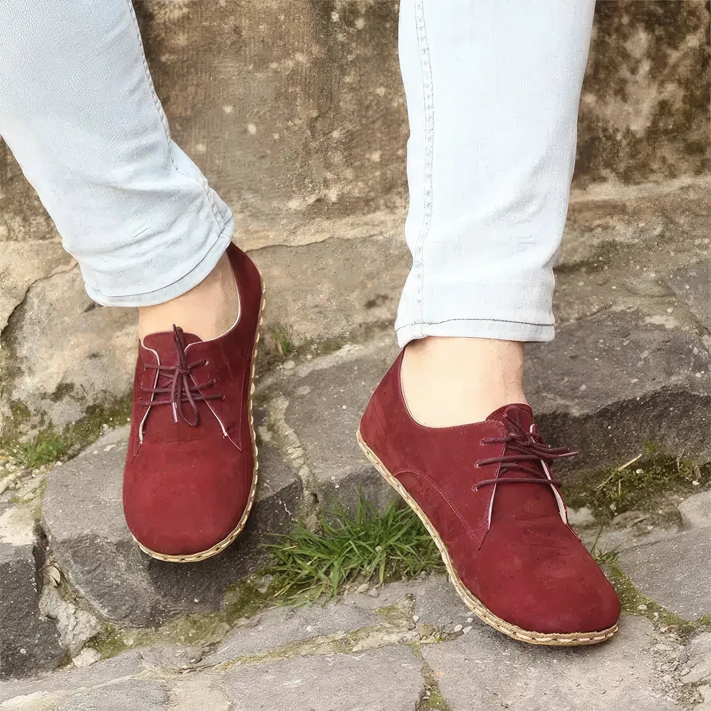 mens barefoot leather shoes burgundy nubuck handmade