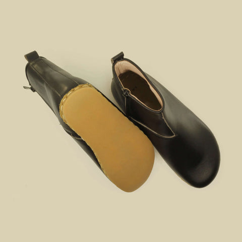 mens black barefoot boots with zipper leather