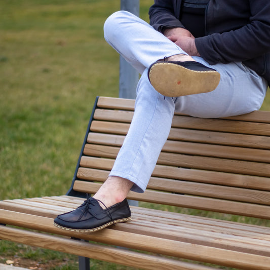 mens black leather barefoot earthing shoes