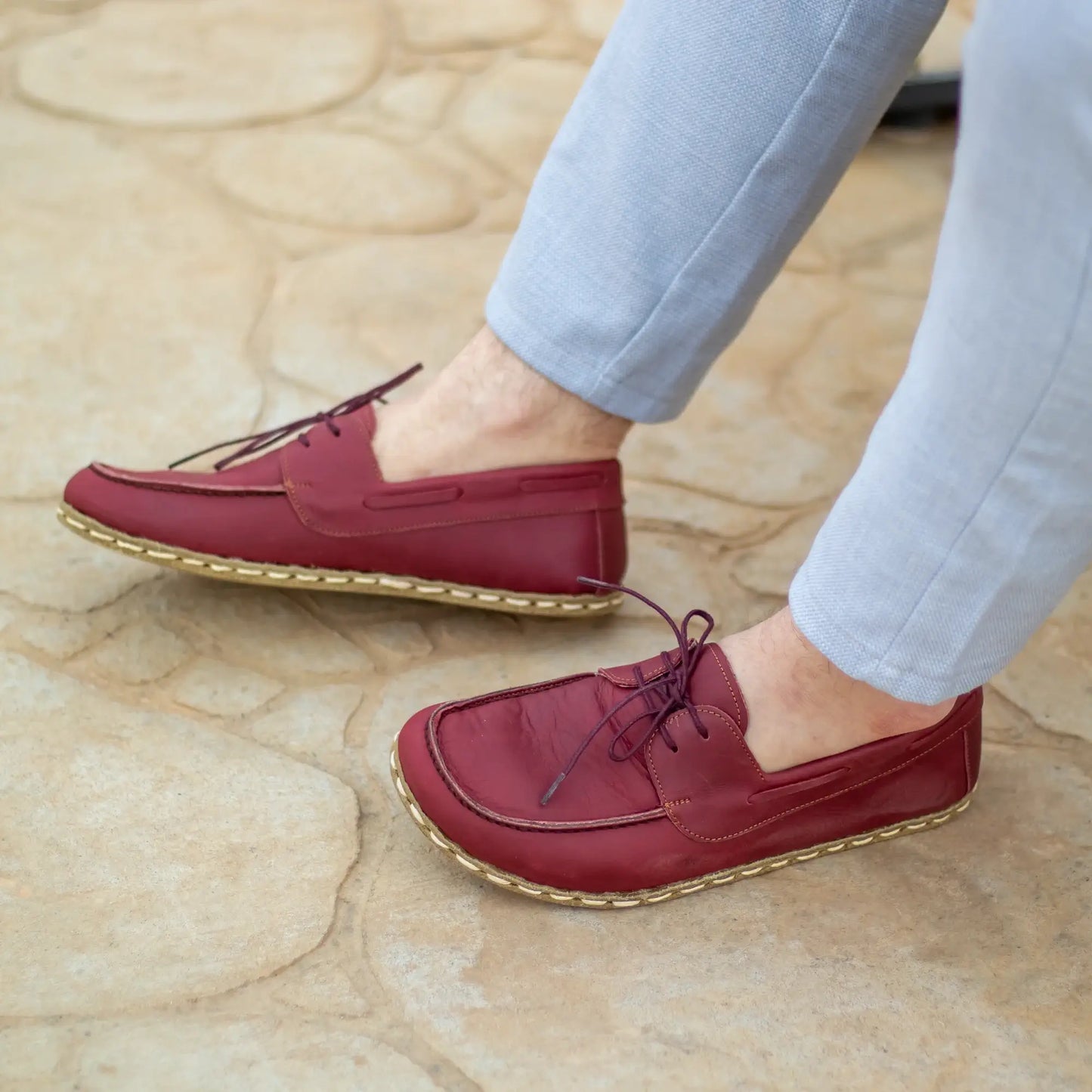 mens burgundy barefoot leather natural earthing shoes