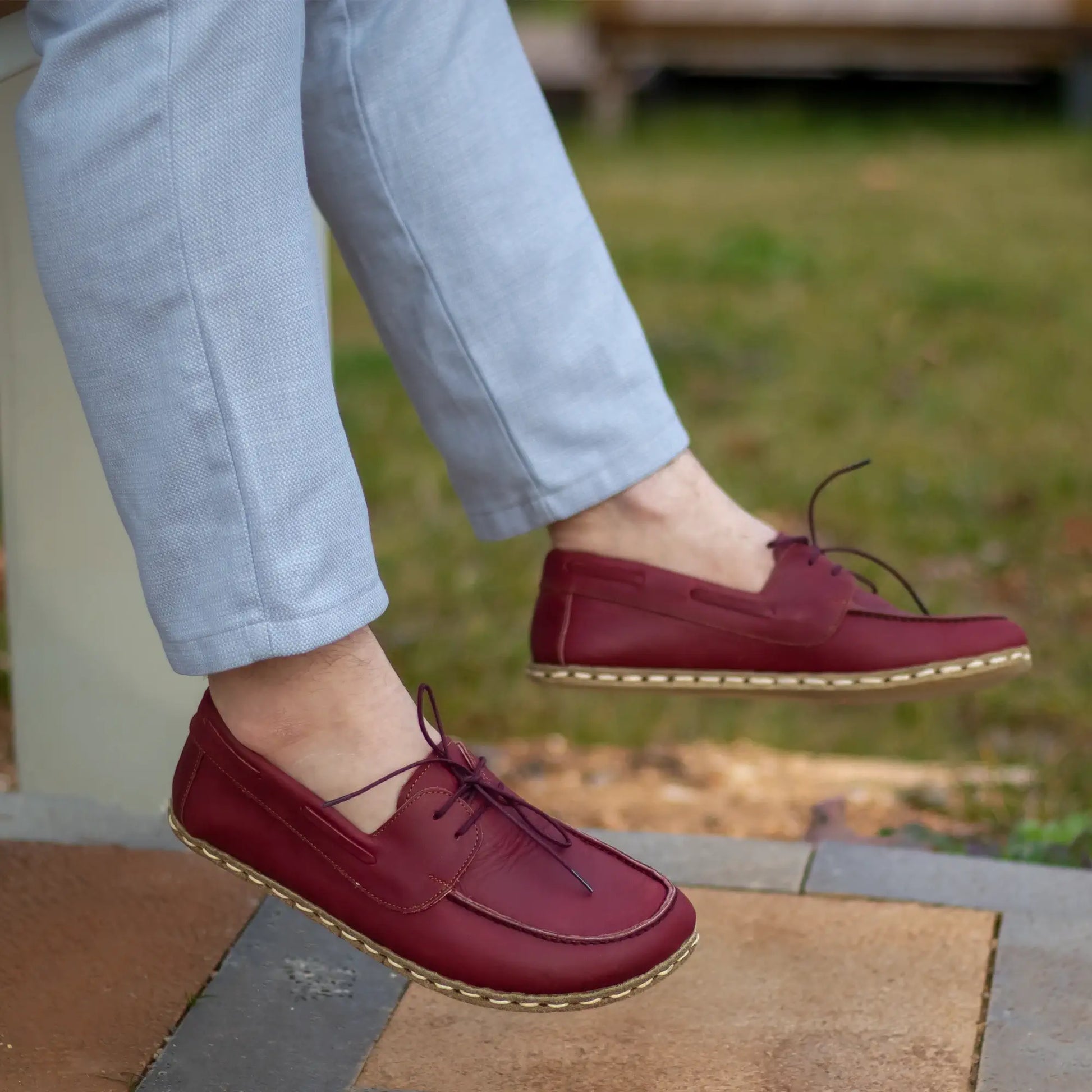 mens burgundy leather barefoot earthing shoes
