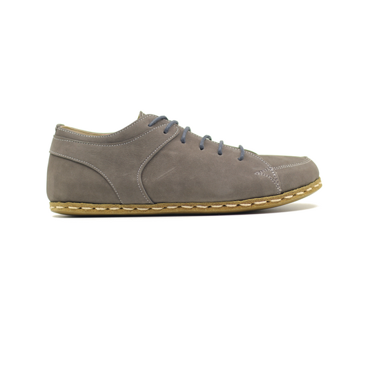 Men's Copper Rivet Earthing Leather Sneaker in Gray Nubuck-Men Barefoot Shoes Modern-Nefes Shoes-5-Nefes Shoes