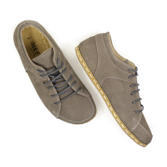 Men's Copper Rivet Earthing Leather Sneaker in Gray Nubuck-Men Barefoot Shoes Modern-Nefes Shoes-5-Nefes Shoes