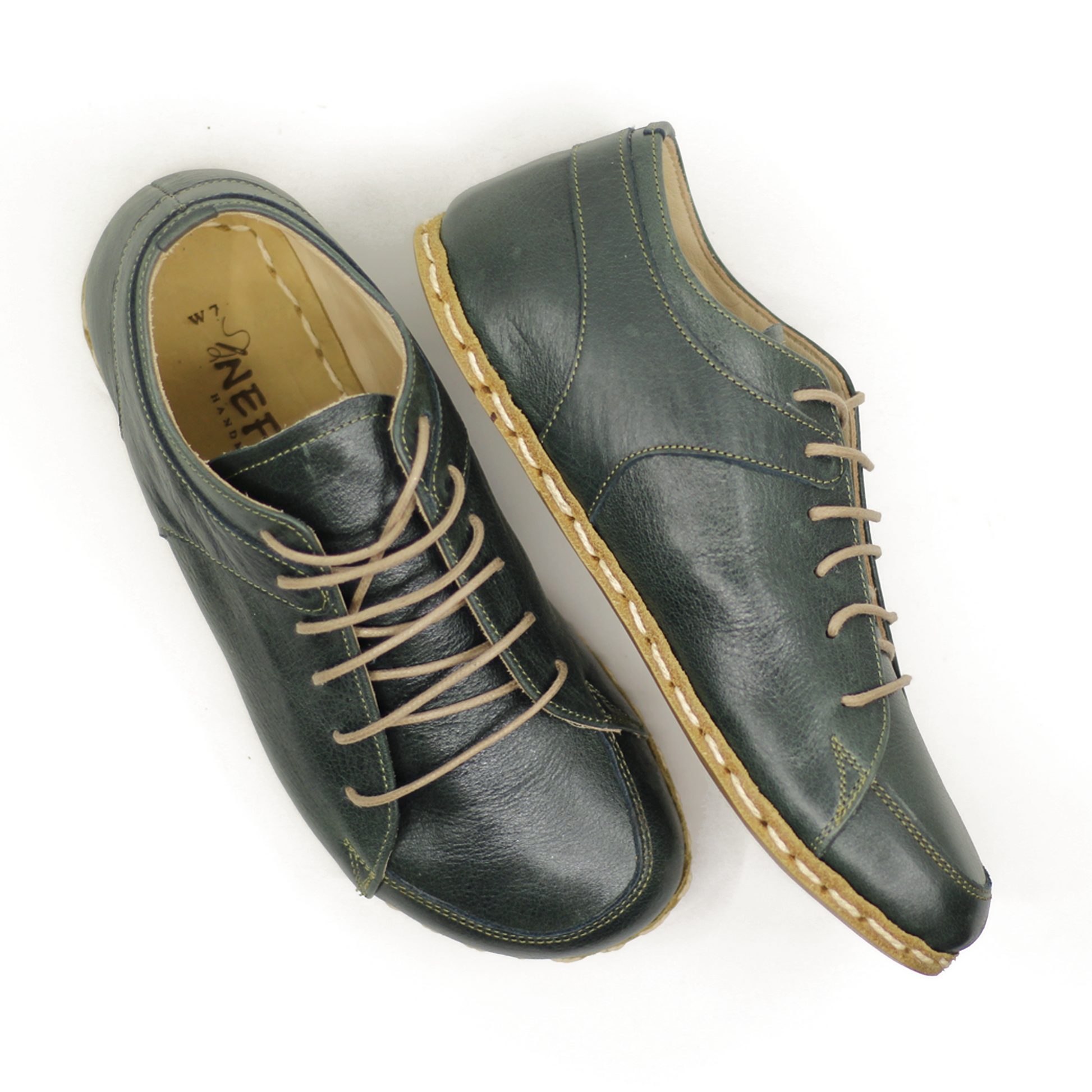 Men's Copper Rivet Earthing Leather Sneaker in Green-Men Barefoot Shoes Modern-Nefes Shoes-5-Nefes Shoes