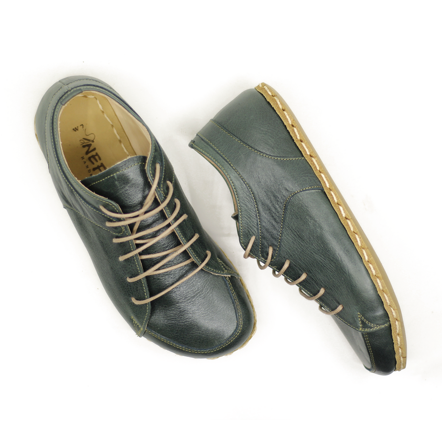 Men's Copper Rivet Earthing Leather Sneaker in Green-Men Barefoot Shoes Modern-Nefes Shoes-5-Nefes Shoes