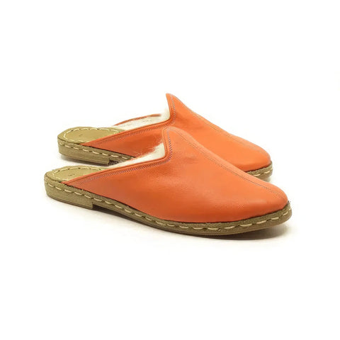 mens furry orange slippers natural sheepskin