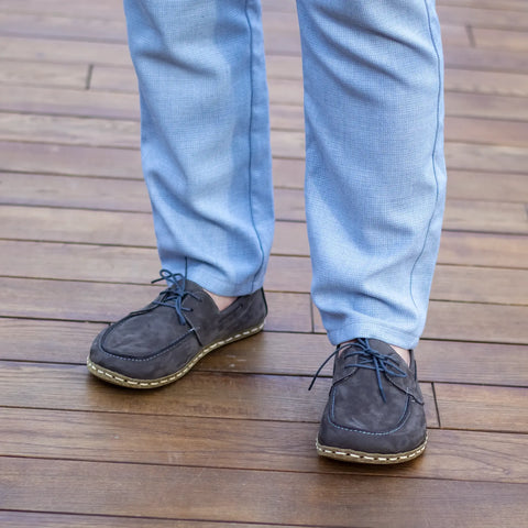 mens gray nubuck leather barefoot earthing shoes