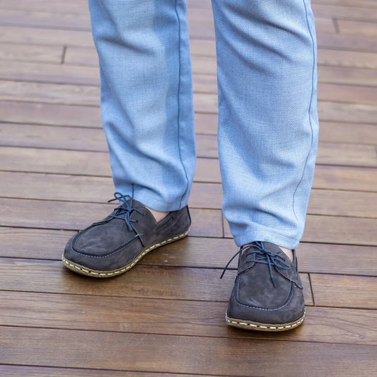 mens gray nubuck leather barefoot earthing shoes