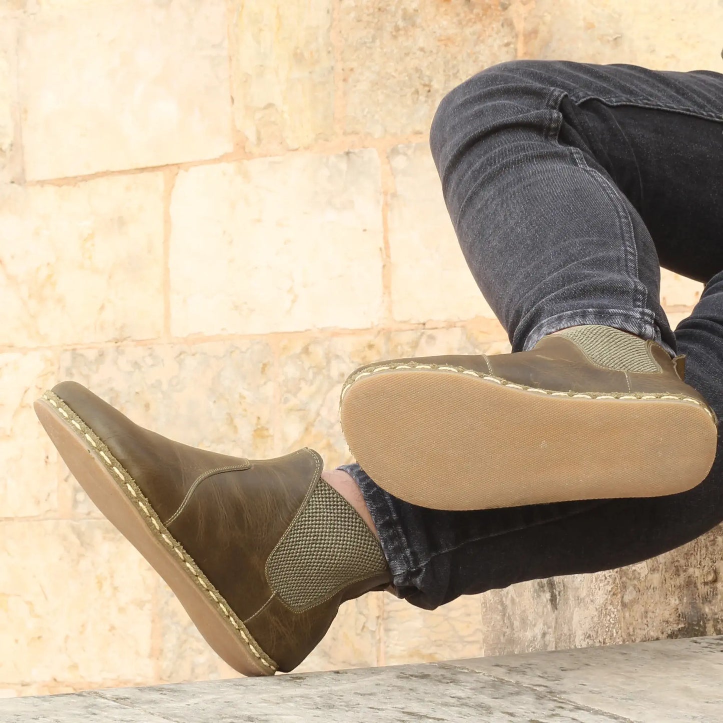 mens grounding military green handmade chelsea barefoot boots