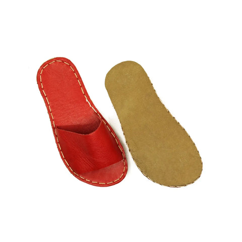 mens handmade red leather slippers tape design