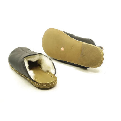 mens house slippers black genuine sheepskin
