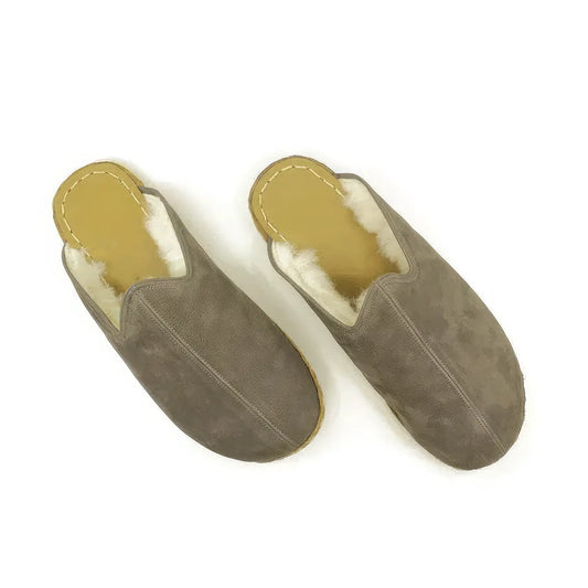 mens indoor slippers gray genuine sheepskin