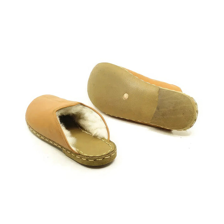 mens indoor slippers orange real sheepskin
