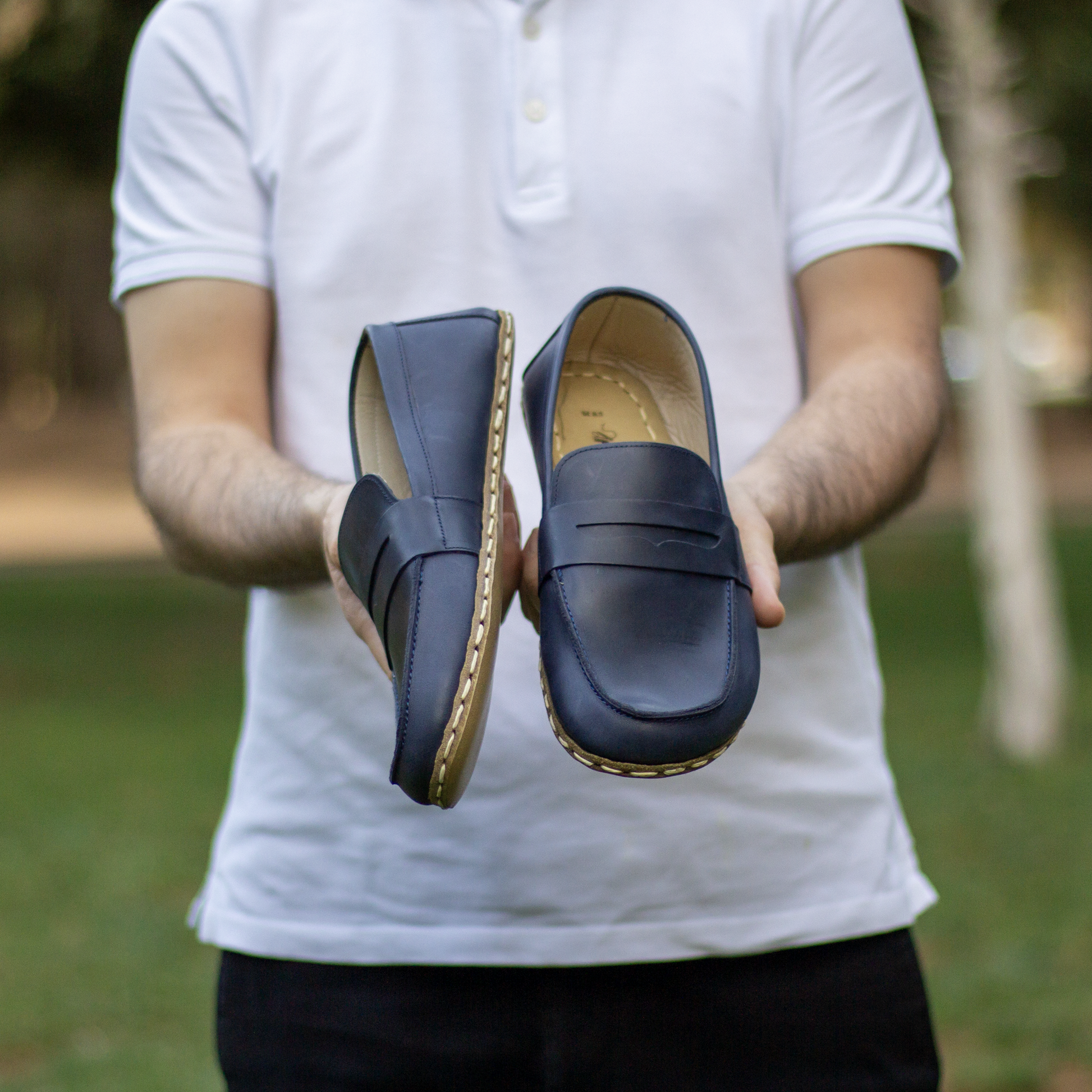 mens leather earthing barefoot shoes crazy navy blue