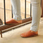 mens leather house slippers light brown closed design