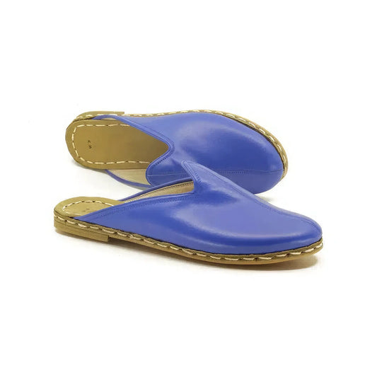mens leather slippers closed toe blue color