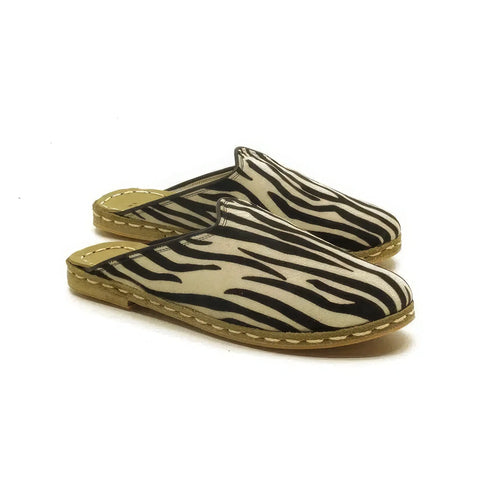 mens leather slippers zebra pattern closed toe