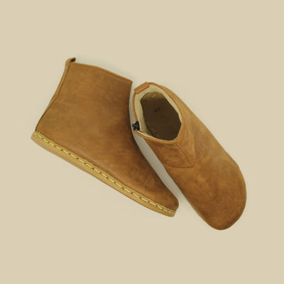 mens matte brown barefoot boots with zipper leather